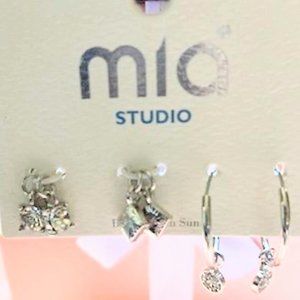 Mia Studio- Kim Min Sun- Hoop Earrings with 3 Interchangeable Charms silver tone